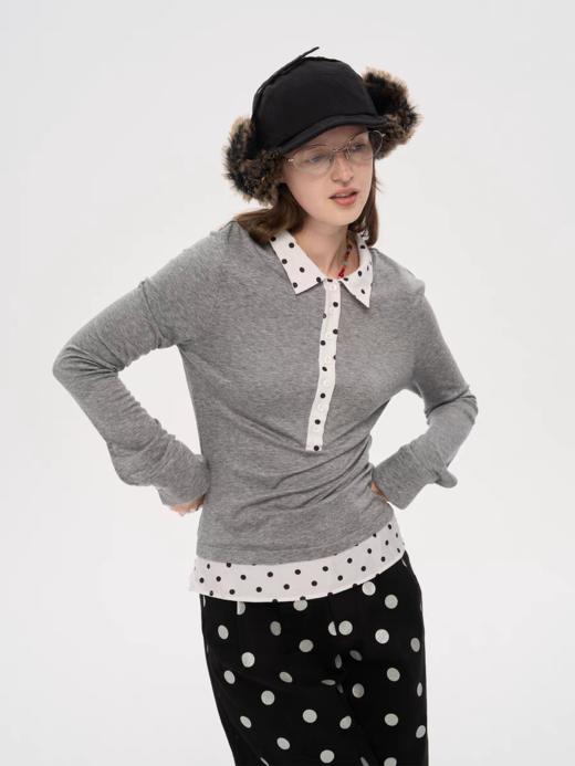 local tag/lt25awk10/波点拼接翻领上衣 商品图0