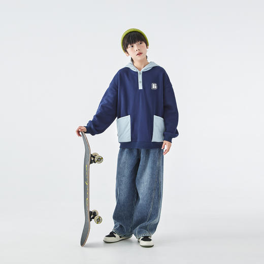 蓝汽水2025年冬季新款亲子中大童异材拼接卫衣抗静电恒温针织外套 商品图1