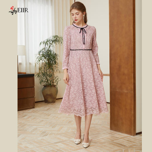 司歌蕾丝双色长袖仙气收腰连衣裙A901139X 商品图0