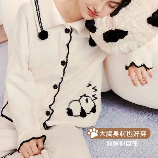 奶糖派白日梦领半边绒保暖睡衣女翻领开襟套装秋冬加厚抗静电家居服 商品图3