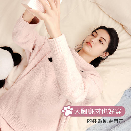 奶糖派甜梦熊圆领半边绒睡衣女保暖加绒秋冬抗静电可外穿家居服 商品图3