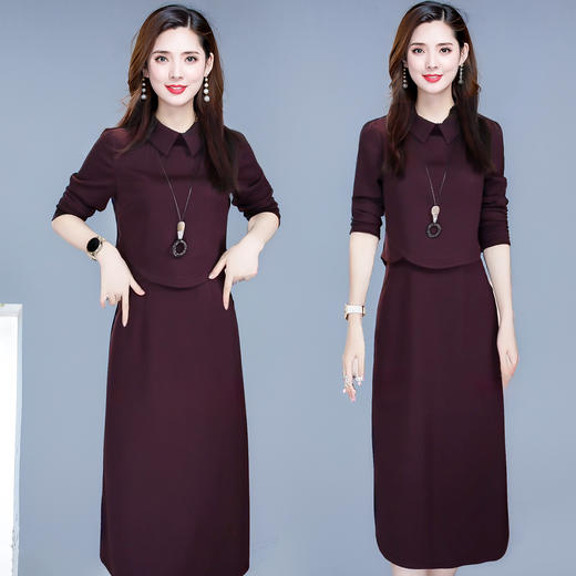 QYMTYH-99H236-Y连衣裙女2025年新款长袖假两件时尚拼结高腰连衣裙中长款A字裙 商品图2