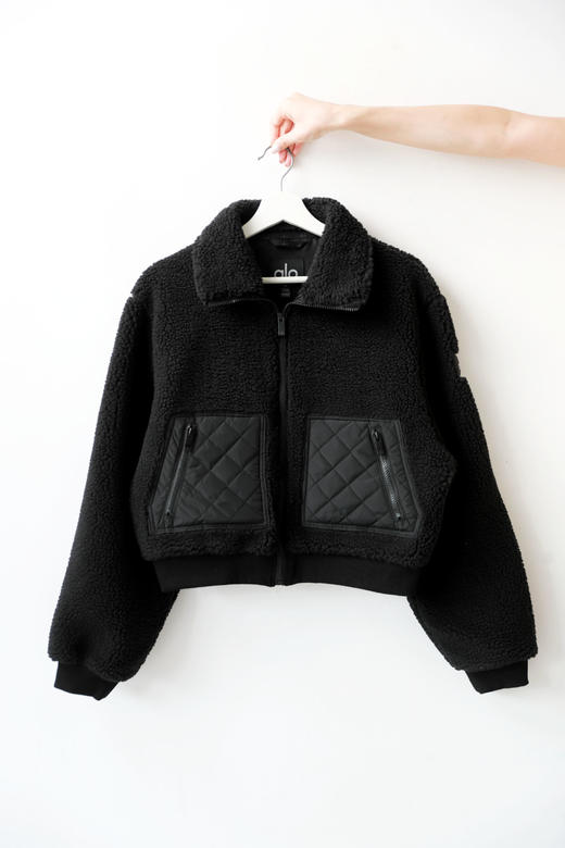 小方标+大翻领，是普拉提羔毛外套。美式复古拉链瑜伽夹克C092958 商品图7