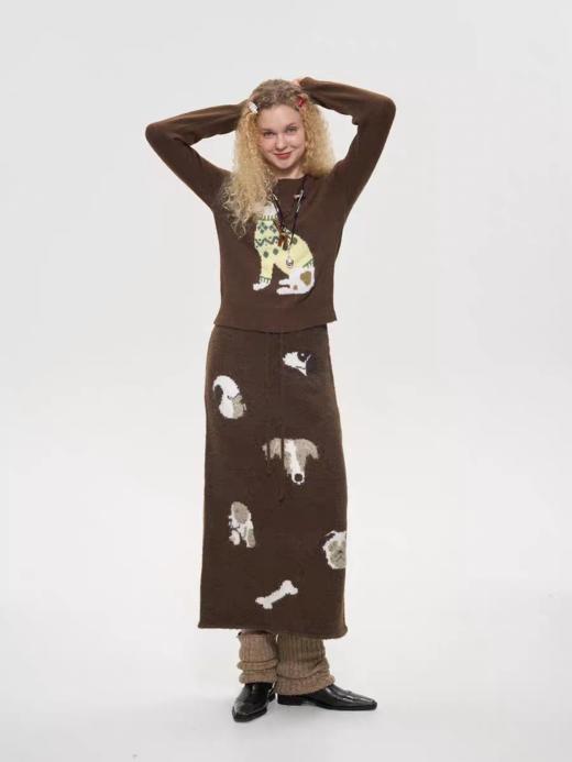 local tag/It24awk39/小狗的派对提花针织半身裙软糯中长裙 商品图2