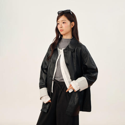 古宽松条纹袖皮衣-纪念日百货门店同款165343600 商品图2
