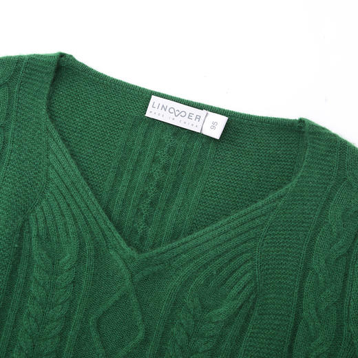 羚荌渼V领少女感绞花加厚羊绒衫 商品图3