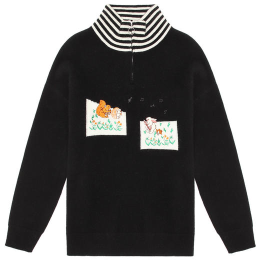 羚荌渼拉链半高领绣花落肩版型女羊绒衫 商品图5