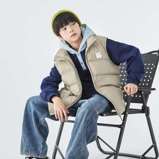 蓝汽水2025年冬季新款亲子中大童立领羽绒服三防面料字母印花马甲 商品图2