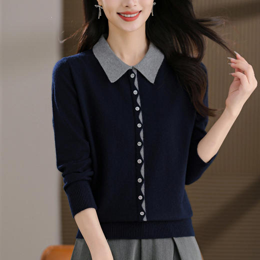 雀说娃娃领减龄上衣洋气轻奢高级感毛衣女短款打底衫显瘦AL1915 商品图1