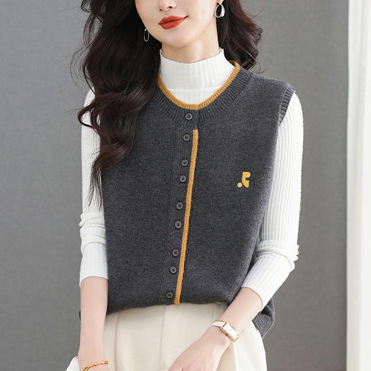 雀说爆款女士针织马甲背心外套短款漂亮洋气坎肩毛衣开衫AL6527 商品图1