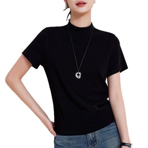 百媚生 中领绵羊毛打底衫女薄款内搭半高领修身上衣M947 商品图4