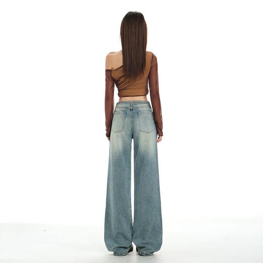 罗蒙秋冬牛仔裤女士阔腿直筒宽松高腰休闲长裤窄版显瘦垂感拖地裤子 商品图7