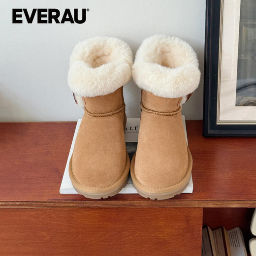 EVERAU羊皮毛一体雪地靴2025冬季新款羊毛保暖短筒女靴子UEA3022 商品图1