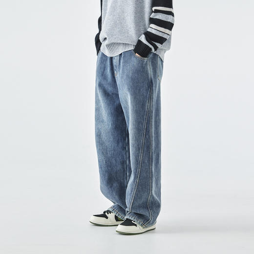 蓝汽水2025年冬季新款亲子中大男童加绒复古牛仔裤水洗直筒休闲裤 商品图2