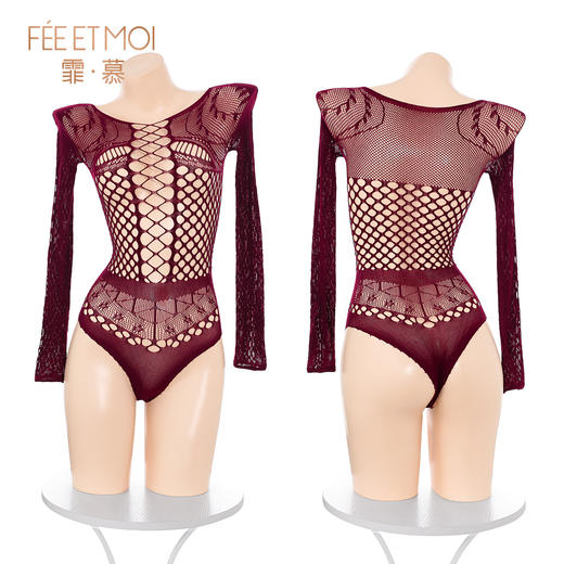 【情趣内衣】霏慕 辣妹风镂空提花连体网衣7565 商品图9