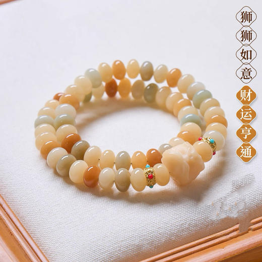 【敦煌菩提算盘珠手串】敦煌福泽天然白玉奶豆菩提手串 醒狮莲花学生男女菩提手串 商品图8