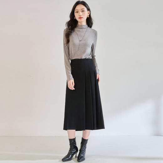 「高货sh」全新升级【铂金会员183/天猫249/差价66】(95947)洛诗琳简约气质醋酸羊毛半身裙2025秋冬加厚显瘦百褶A字裙 商品图3