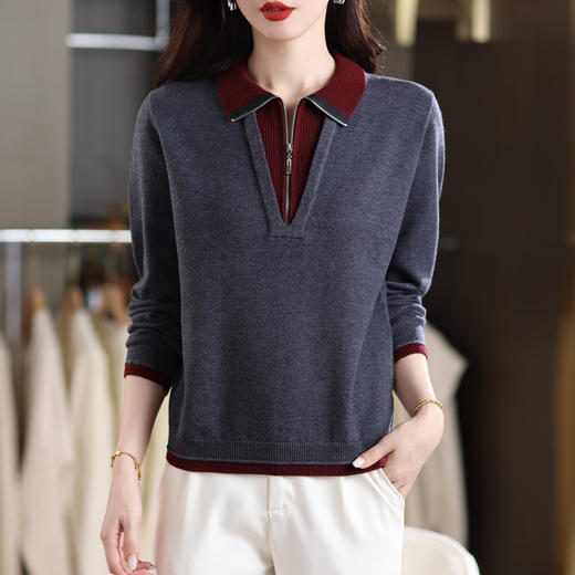 假两件polo领针织衫，撞色长袖毛衣CC-MY-1246 商品图3