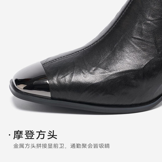 【绒里可选】星期六金属方头复古褶皱粗跟时装靴SSD4116586/SSD4118586 商品图9