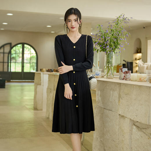 奢姿大码女装2025秋季时尚竖条纹设计V领连衣裙胖妹妹气质简约款9853894276 商品图4