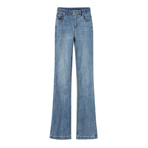 百媚生 牛仔裤女微喇裤高腰垂感修身休闲裤 商品图4