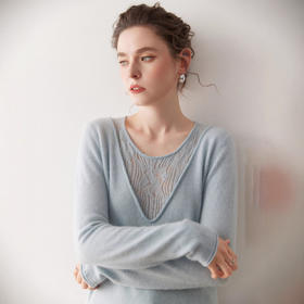 「高货rg」全新升级【铂金会员441/天猫589/差价148】(65201)洛诗琳新款镂空蕾丝拼接羊绒衫2025秋冬气质女人味针织衫