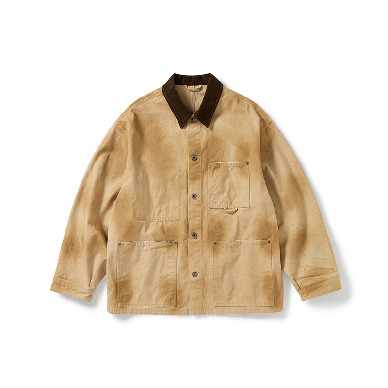 PRIMEE 水洗自然做旧工装夹克 拼接翻领外套