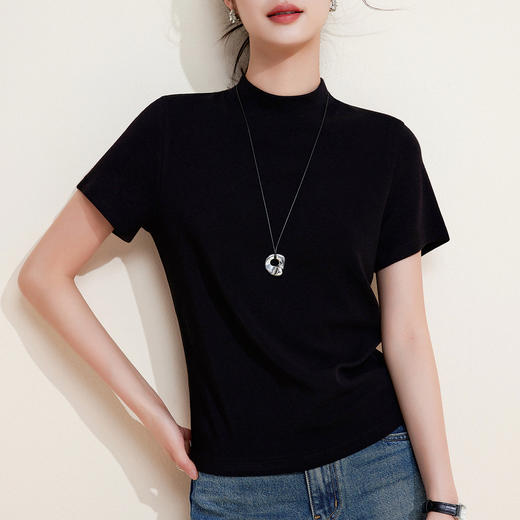 百媚生 中领绵羊毛打底衫女薄款内搭半高领修身上衣M947 商品图1