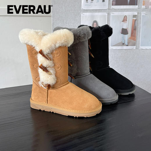 EVERAU羊毛一体雪地靴女士2025冬季新款中通女靴子UEA3024 商品图0