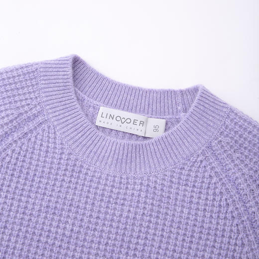 羚荌渼圆领华夫格插肩袖短款羊绒衫女 商品图7