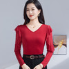 雀说秋季新款V领长袖荷叶边弹力小衫百搭气质打底衫上衣AL53109 商品缩略图4