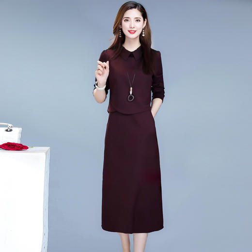 QYMTYH-99H236-Y连衣裙女2025年新款长袖假两件时尚拼结高腰连衣裙中长款A字裙 商品图0