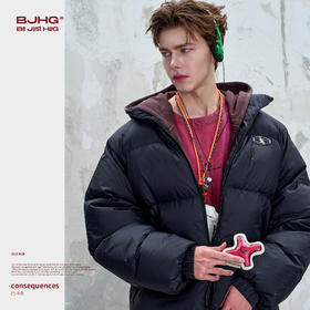 BJHG不计后果美式羽绒服男款冬季2025新款宽松潮牌立领羽绒外套女