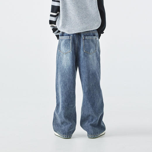 蓝汽水2025年冬季新款亲子中大男童加绒复古牛仔裤水洗直筒休闲裤 商品图3