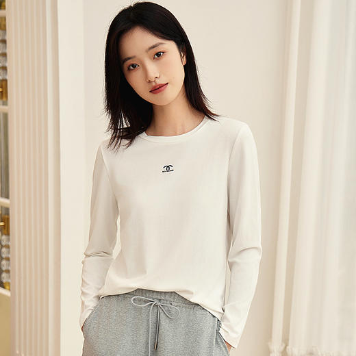 丁摩 女士圆领打底衫秋冬薄款洋气内搭长袖T恤上衣时尚5ZF-672 商品图1