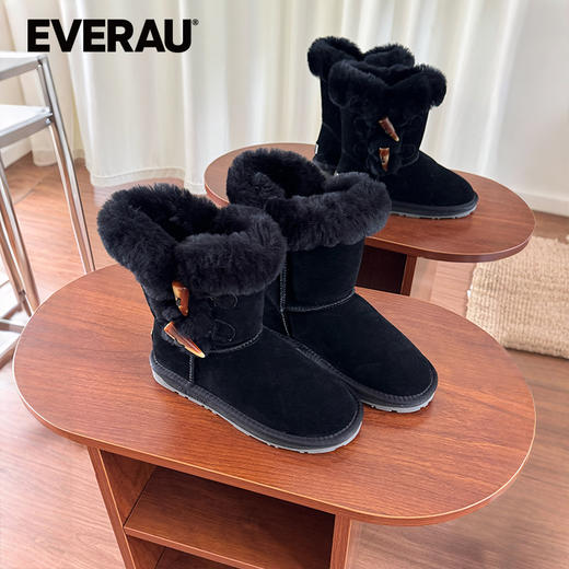EVERAU羊皮毛一体雪地靴女士2025冬季新款羊毛短筒女靴子UEA3023 商品图3
