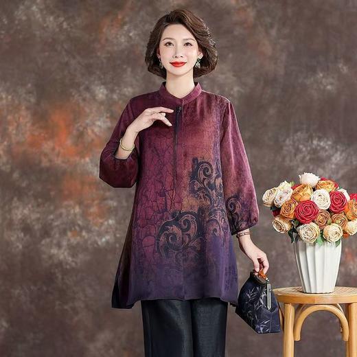 高档复古香云纱上衣女春秋新款中式气质妈妈真丝衬衫中长款 商品图3