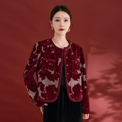 丁摩高品质秋冬新款上衣外套女舒适通勤气质休闲圆领印花AL1291 商品图0