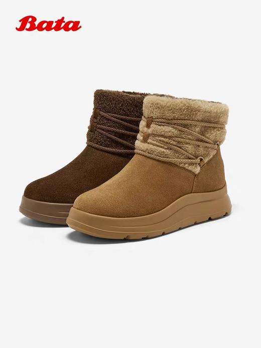 【云粉节】 【拔佳】BF楼Bata雪地靴女2025冬款牛剖皮保暖厚底时尚短靴AD143DD5    吊牌价1159   活动价799 商品图4