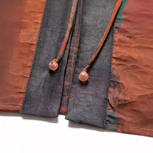 丁摩 正宗老料龟纹香云纱新中式国风仕女图蝙蝠袖真丝开衫上衣2A37 商品图3