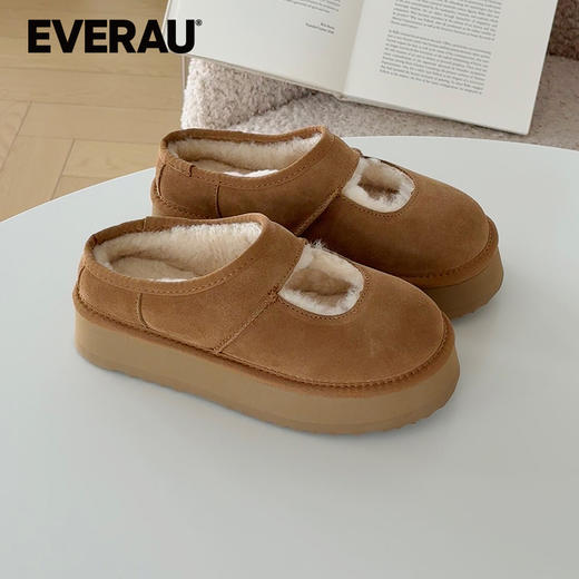 EVERAU冬季新款羊皮毛一体厚底玛丽珍女鞋 EA2074 商品图0