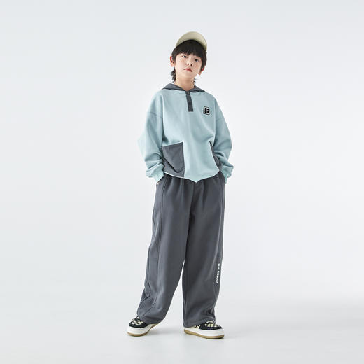 蓝汽水2025年冬季新款亲子中大童直筒加绒卫裤恒温抗菌抽绳束脚裤 商品图1