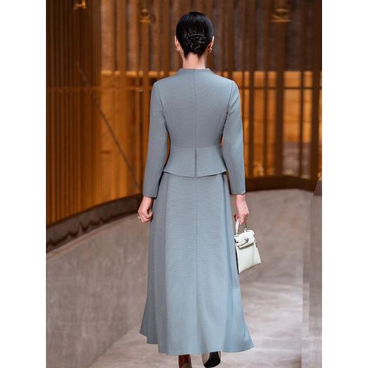 YBY 942H71气质通勤假两件连衣裙修身收腰长袖a字裙 商品图3