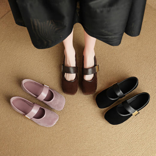 【预售5天】秋季新款法式超软羊皮舒适通勤浅口玛丽珍平底单鞋NJMK&K1657 商品图3
