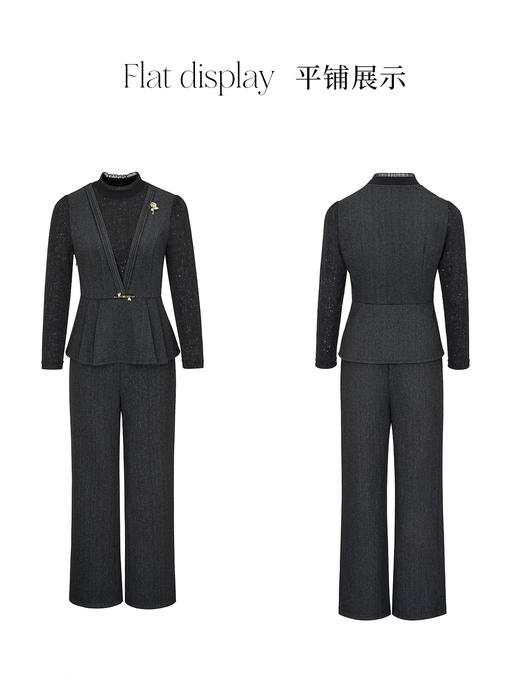 「自」全新升级【铂金会员247/天猫329/差价82】(99724)洛诗琳通勤灰色套装2025秋冬新款假两件上衣阔腿裤子两件套 商品图4