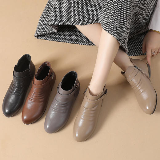 雀说新款简约舒适平底小圆头裸靴真皮女短靴防滑AL 商品图1