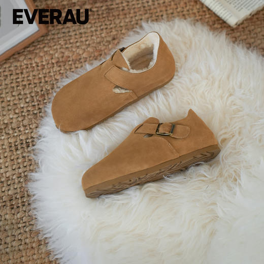 EVERAU牛反绒鞋面内里羊皮毛一体全包勃肯女靴EA7089 商品图5