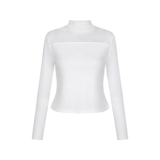 丁摩 半高领蕾丝双层网纱打底衫女长袖t恤黑色修身显瘦内搭上衣女5ZF-825 商品图4