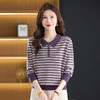 雀说含羊毛漂亮条纹翻领长袖宽松遮肚针织毛衣AL8033 商品缩略图0