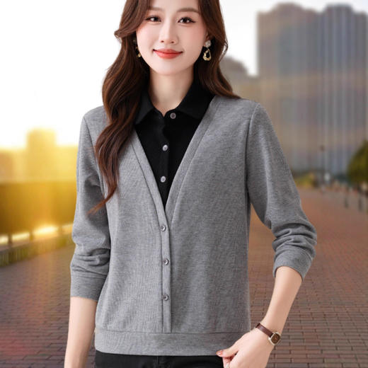 百媚生翻领衬衫假两件时尚洋气上衣2290 商品图3